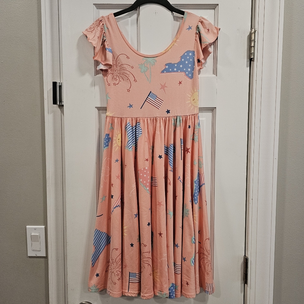 🎆 Dot Dot Smile Flag Twirl Dress USA Patriotic Girls Size 11 Twirl Dress